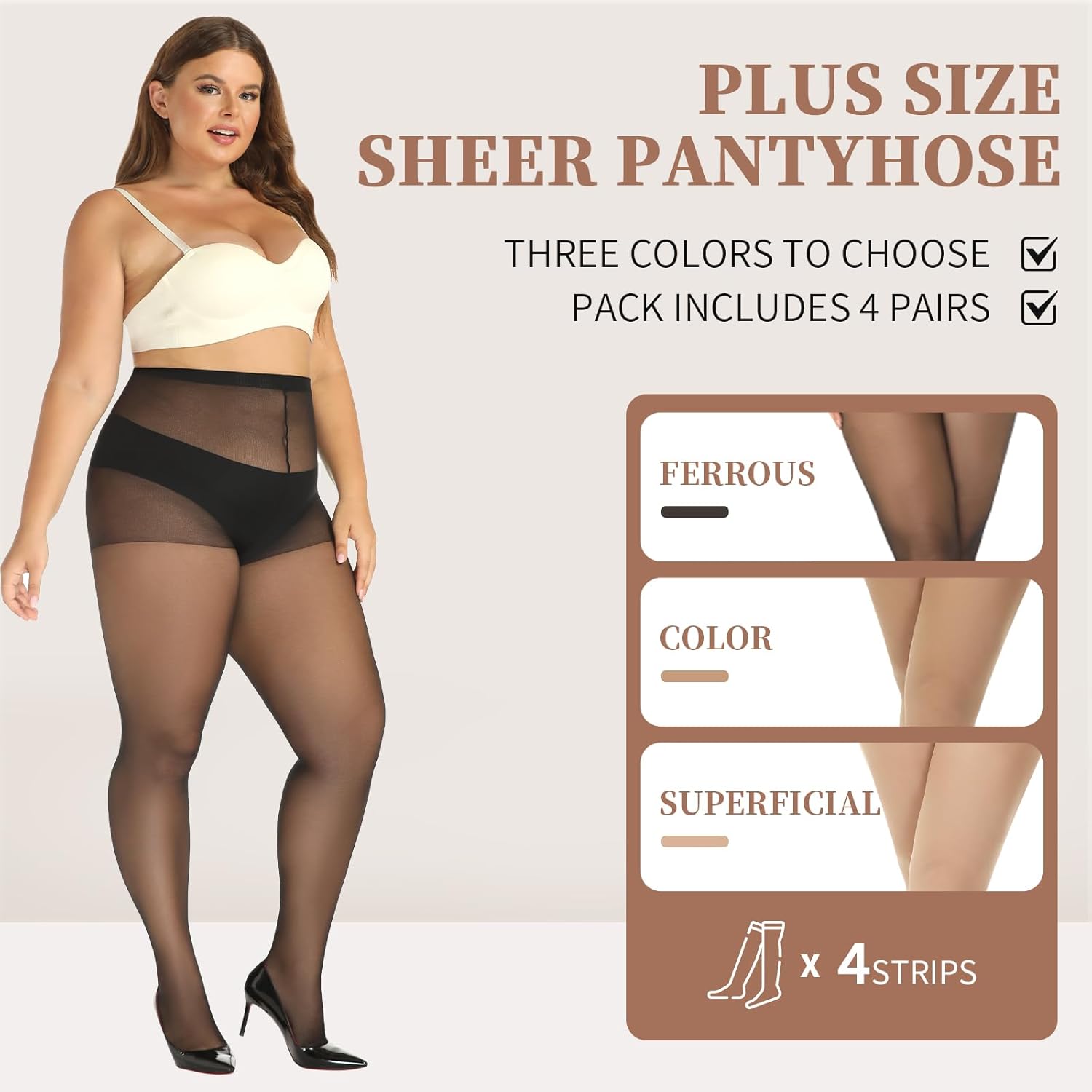 MANZI 4 Pairs Plus Size Pantyhose for Women 20 Denier Sheer Stocking - Image 2
