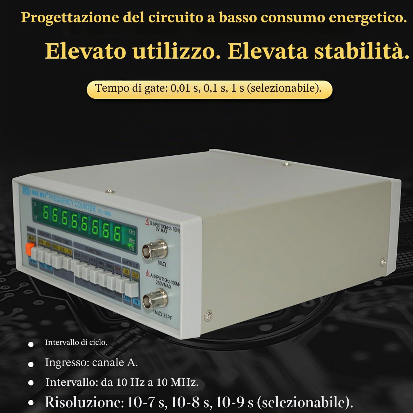 Frequenzimetro Digitale Multifunzionale, Contatore di Frequenza Ad Alta Precisione con Piedini Antiscivolo, Display a LED a 8 Cifre, Circuito a Basso Consumo, per La Manutenzione di Laboratori
