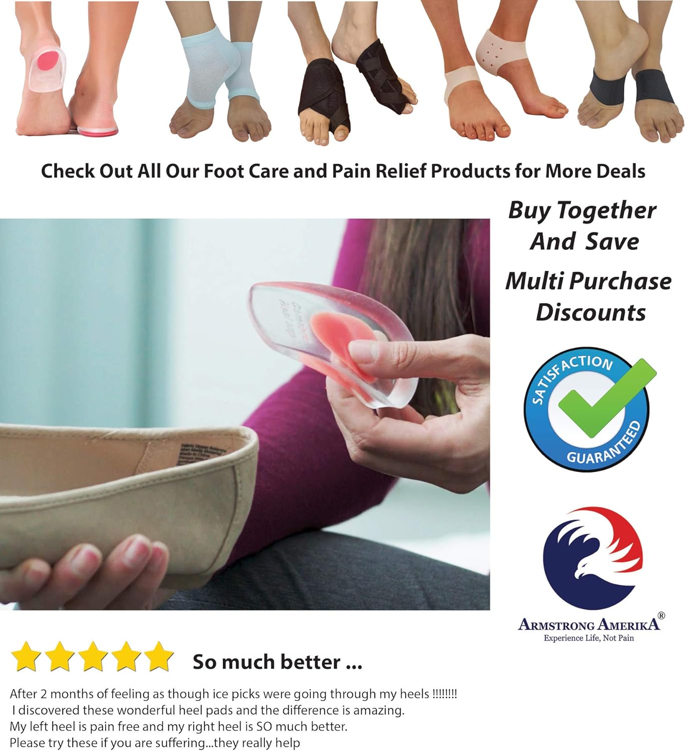 Gel Heel Cups Plantar Fasciitis Inserts - Silicone Heel Cup Pads for Bone Spurs Pain Relief Protectors of Your Sore or Bruised Feet Best Insole Gels Treatment by Armstrong Amerika (Large) : Health & Household