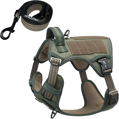 DNALLRINO Tactical Dog Harness for Medium & Large Dogs, Green Adjustable No-Pull