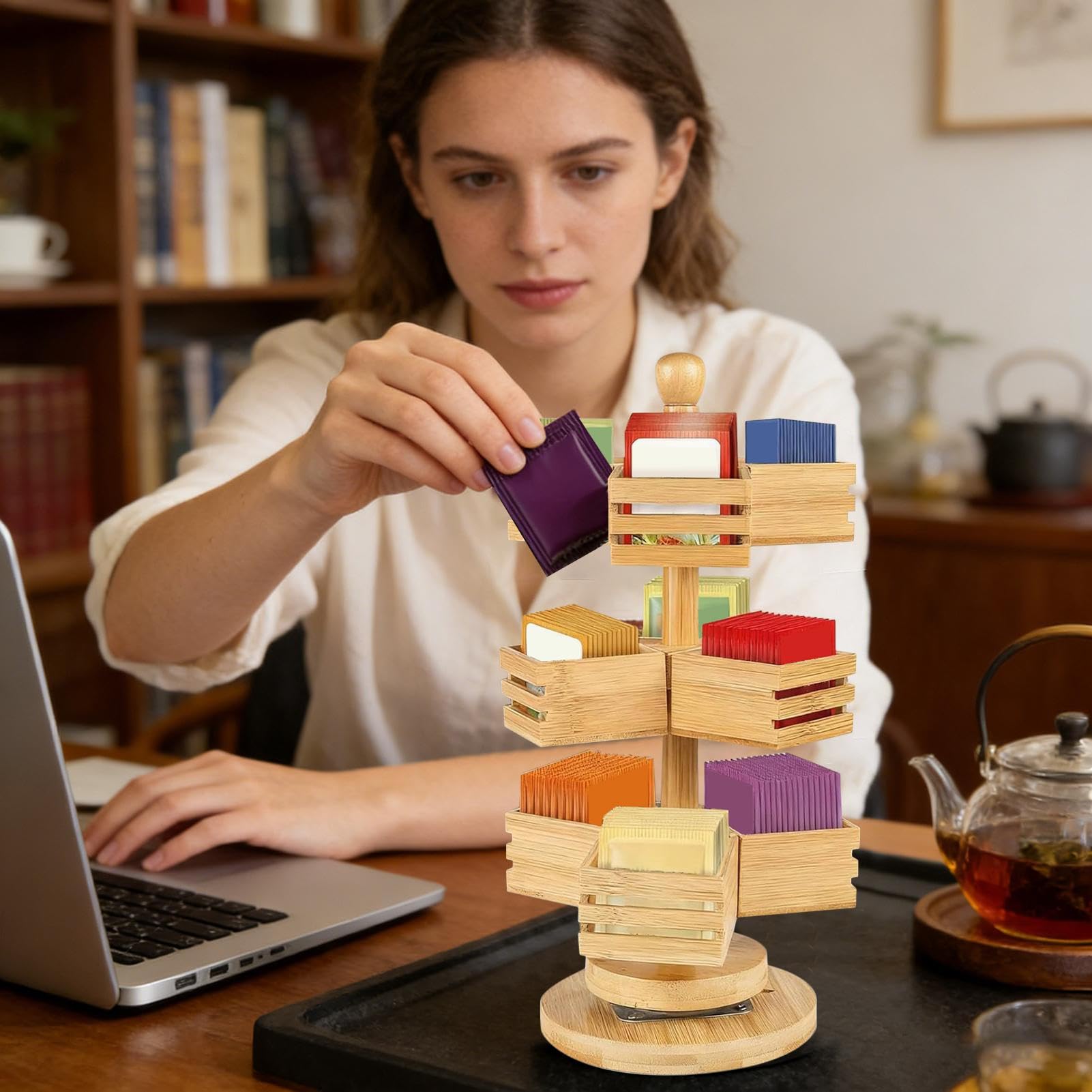 Porta bustine di tè, a 3 livelli e 9 sezioni, per pacchetti di zucchero, organizer per bustine di tè, per casa, cucina, dispensa, ufficio, scrivania, ideale per tenere in ordine ovunque