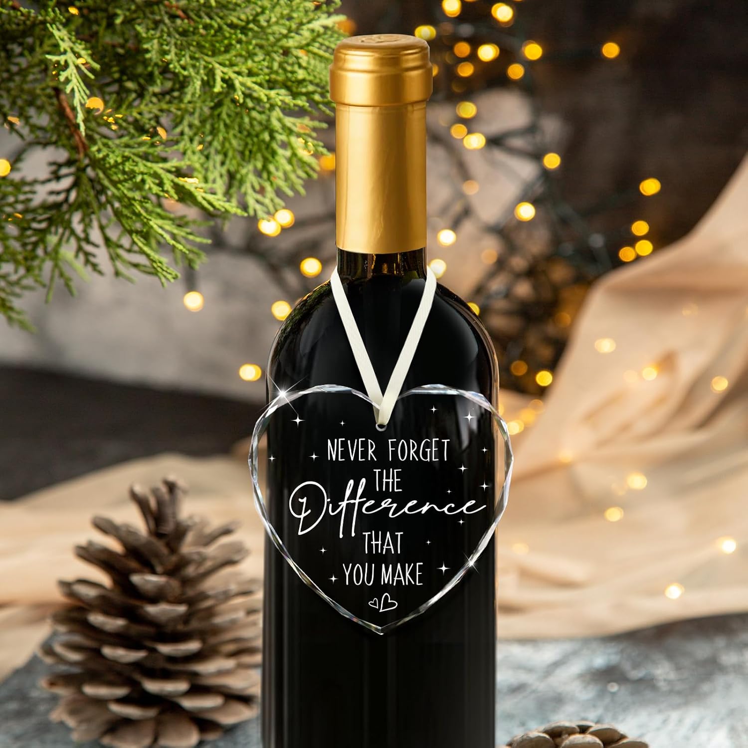 Thank You Gifts for Women, Never Forget The Difference That You Make Glass Ornament Gifts for Teacher Appreciation Coworker Leaving Farewell Nurse Social Workers - Retirement Gift- Wine Bottle Decor - Image 4