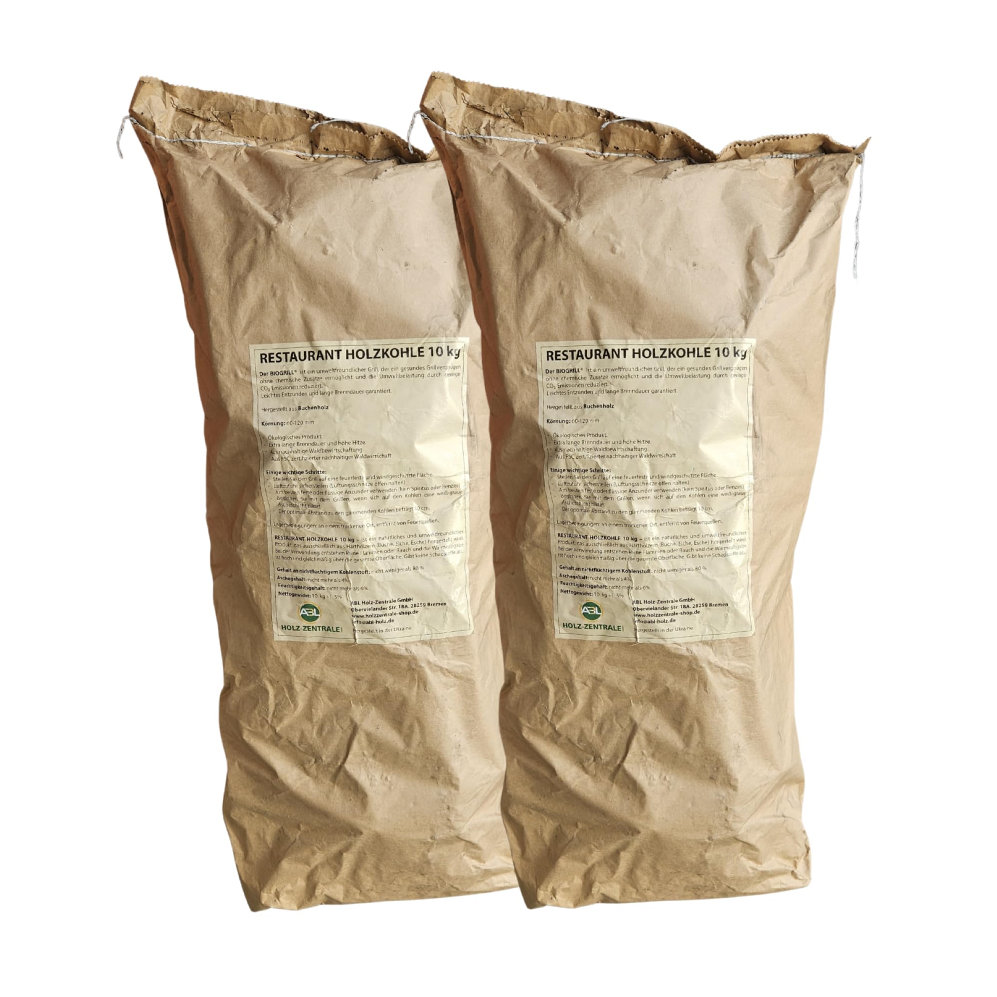 Holzkohle 20kg – Grillkohle 10kg – Buchenholzkohle – Restaurant Grillkohle – Steakhouse Holzkohle – Grill Kohle für BBQ & Kohlegrill – Premium Qualität – 2x10kg (20kg)