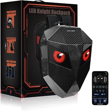 Crelander LED Knight Backpack, 18 inch App Control Expandable Hard Shell Motorcycle Helmet Backpack with DIY Programmable Full Color Screen Waterproof Large Capacity DIY Pixel Art Animation for Riding