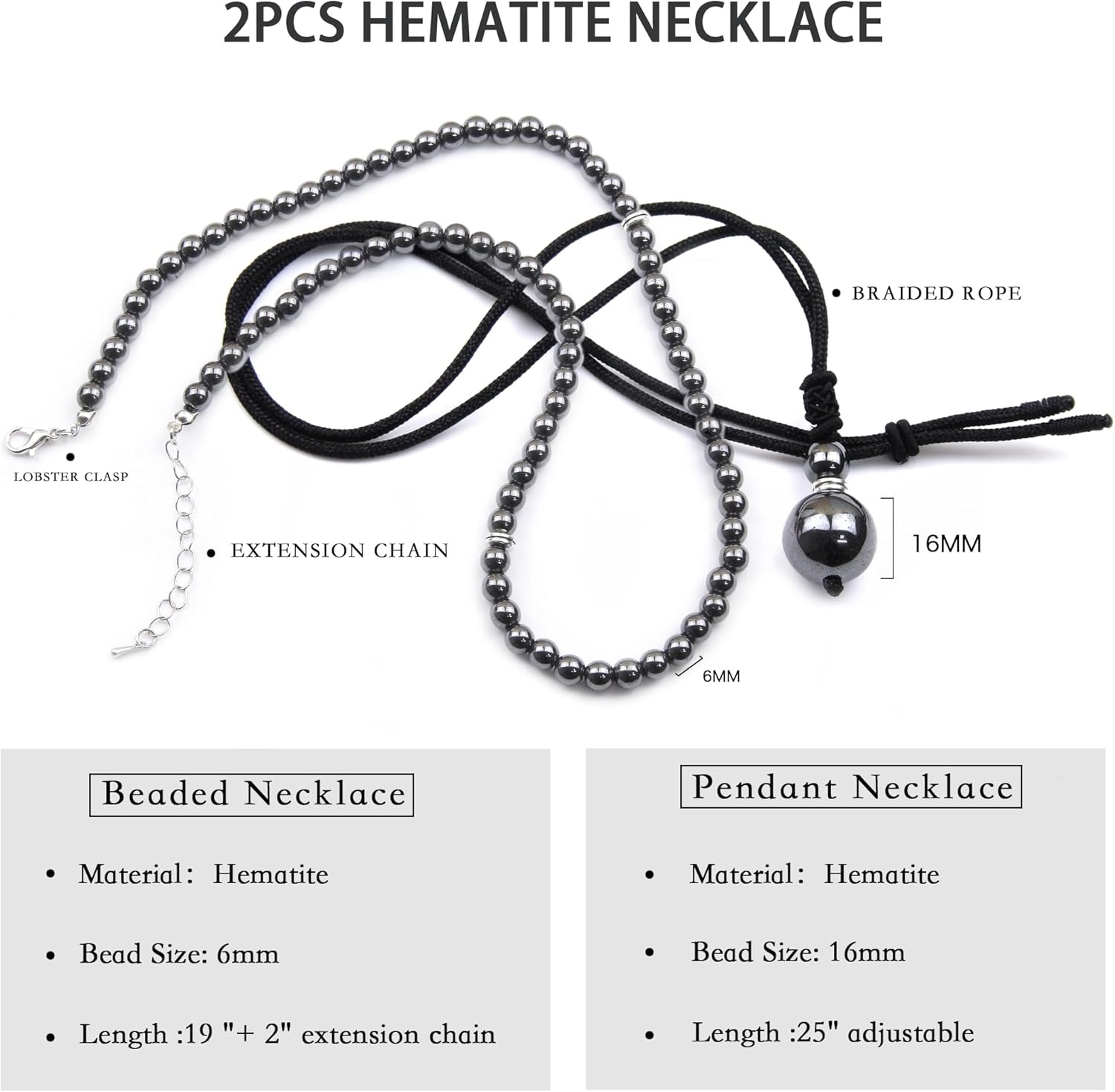 2Pcs Beaded Necklace for Men - Protection Necklace Men Choker Necklaces Obsidian Beads Pendant Jewelry Gifts for Men - Image 4