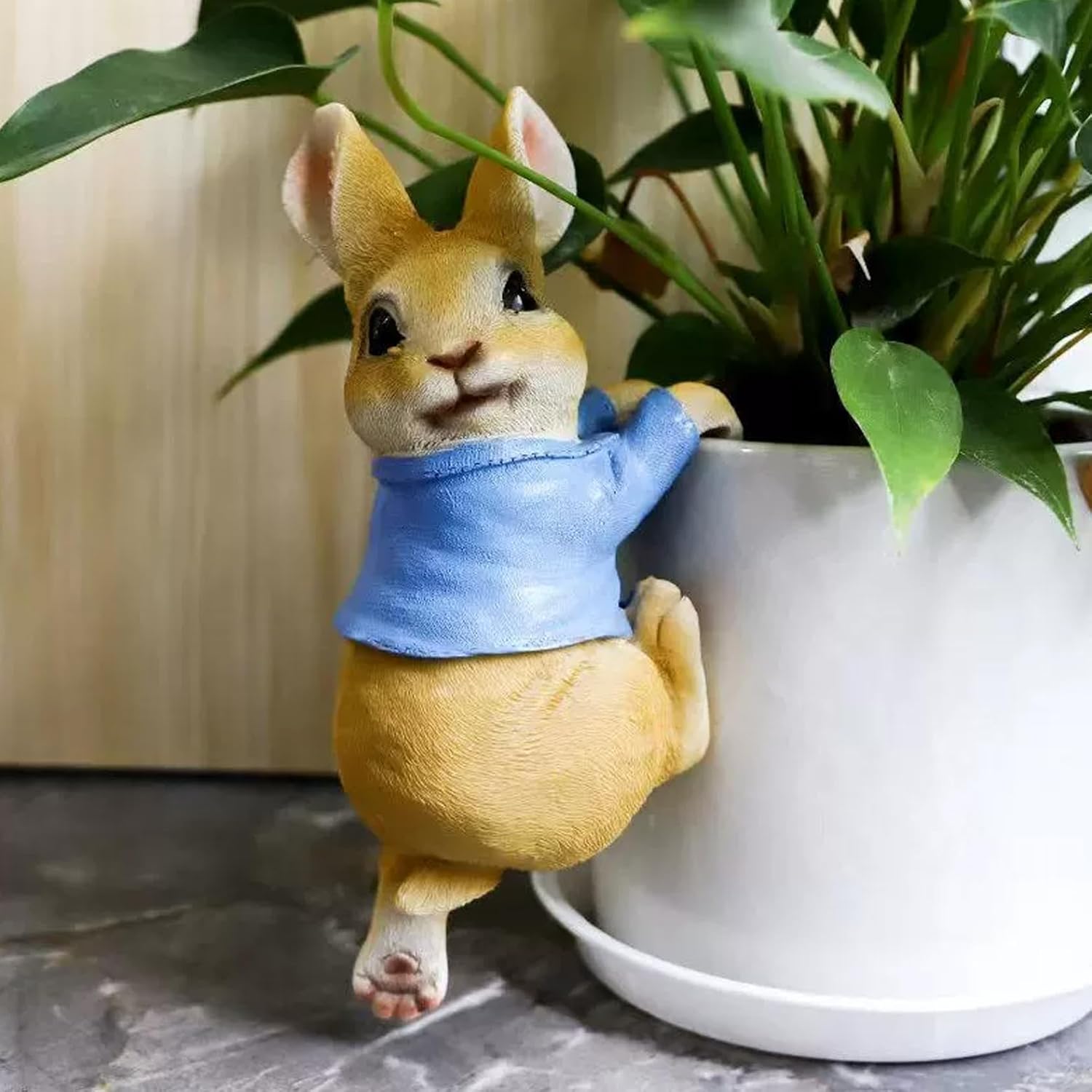 Plant Decorations for Pots, Resin Rabbit Figurine Flower Planter Hanger Adorable Bunny Decor Garden Ornament for Indoor Outdoor Decor, Blue image 2