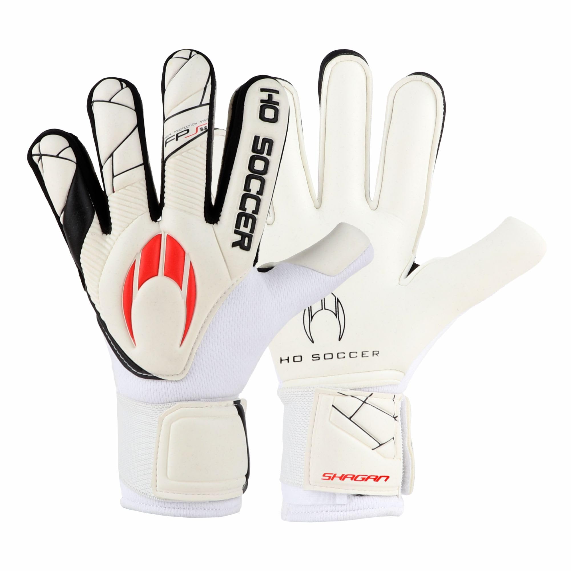 HO Soccer SHAGAN Flat Protek Kid Pro - con protección para los Dedos - Guantes de Portero, Unisex Niño, Blanco/Rojo.