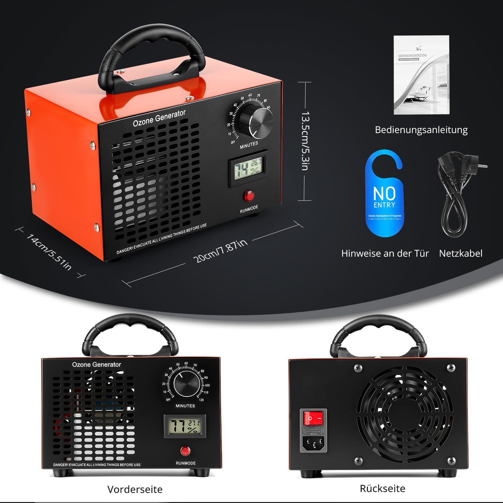 Generatore di ozono da 90000 mg/h, purificatore d'aria all'ozono, fino a 320 m², ozonizzatore O3 con timer da 120 minuti, per auto, fumo, garage, appartamento, hotel, pulizia degli odori, cucina