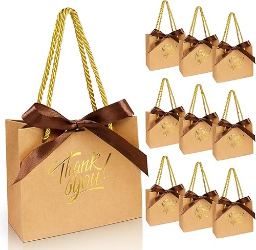 Paquete de 30 bolsas de regalo de agradecimiento con asas de 5.5 x 2.4 x 4.7 pulgadas, pequeñas bolsas de regalo con cinta de lazo, bolsas de regalo