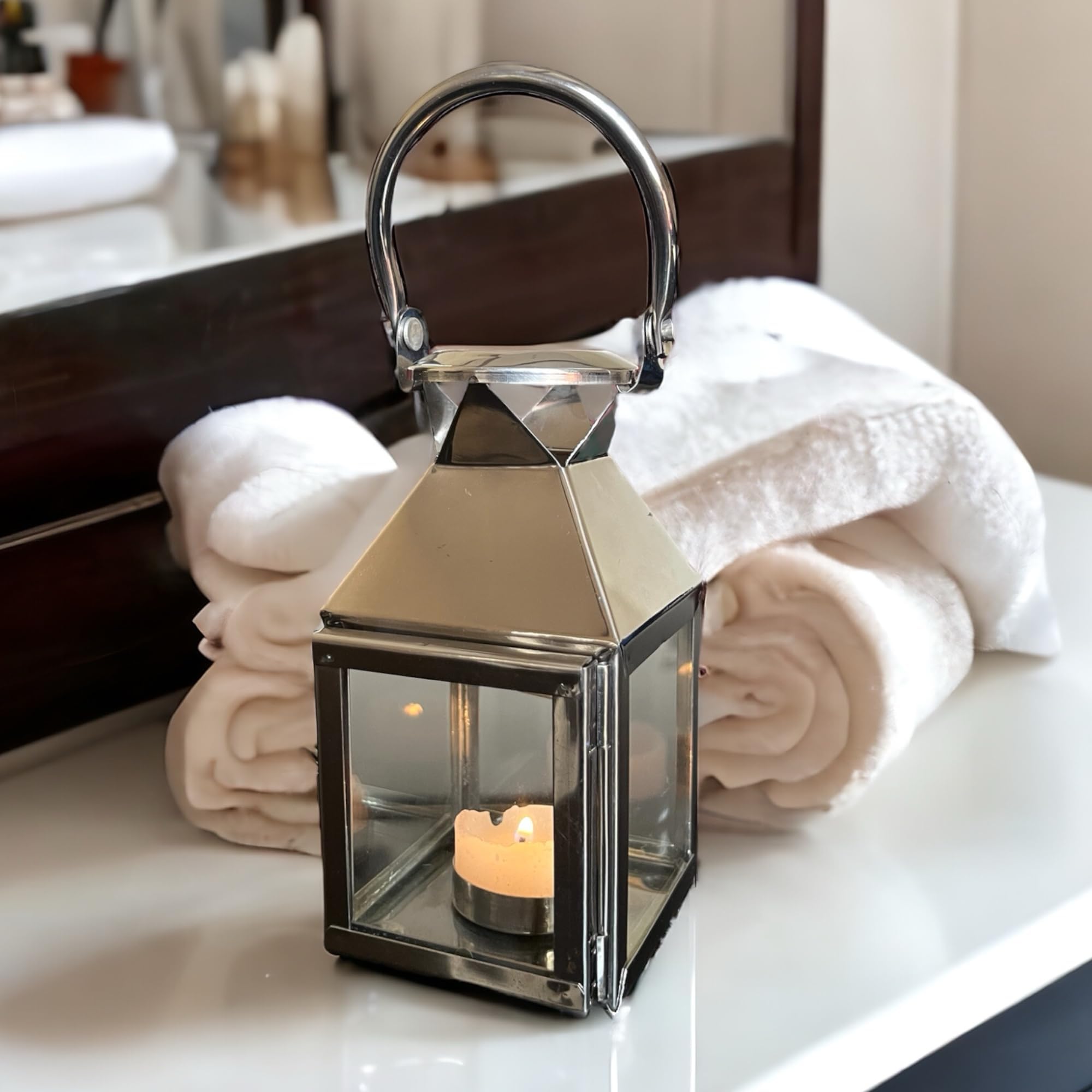 Stainless Steel Silver Tea Light Candle Holder Lantern for Home Decor Wedding Centerpiece Dinning Table and Diwali Decortaions