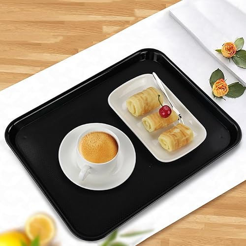 Miniatura 5 de Teyyvn Bandeja de plástico negra para servir comida rápida, 17.3 x 13.4 in, bandeja rectangular para alimentos