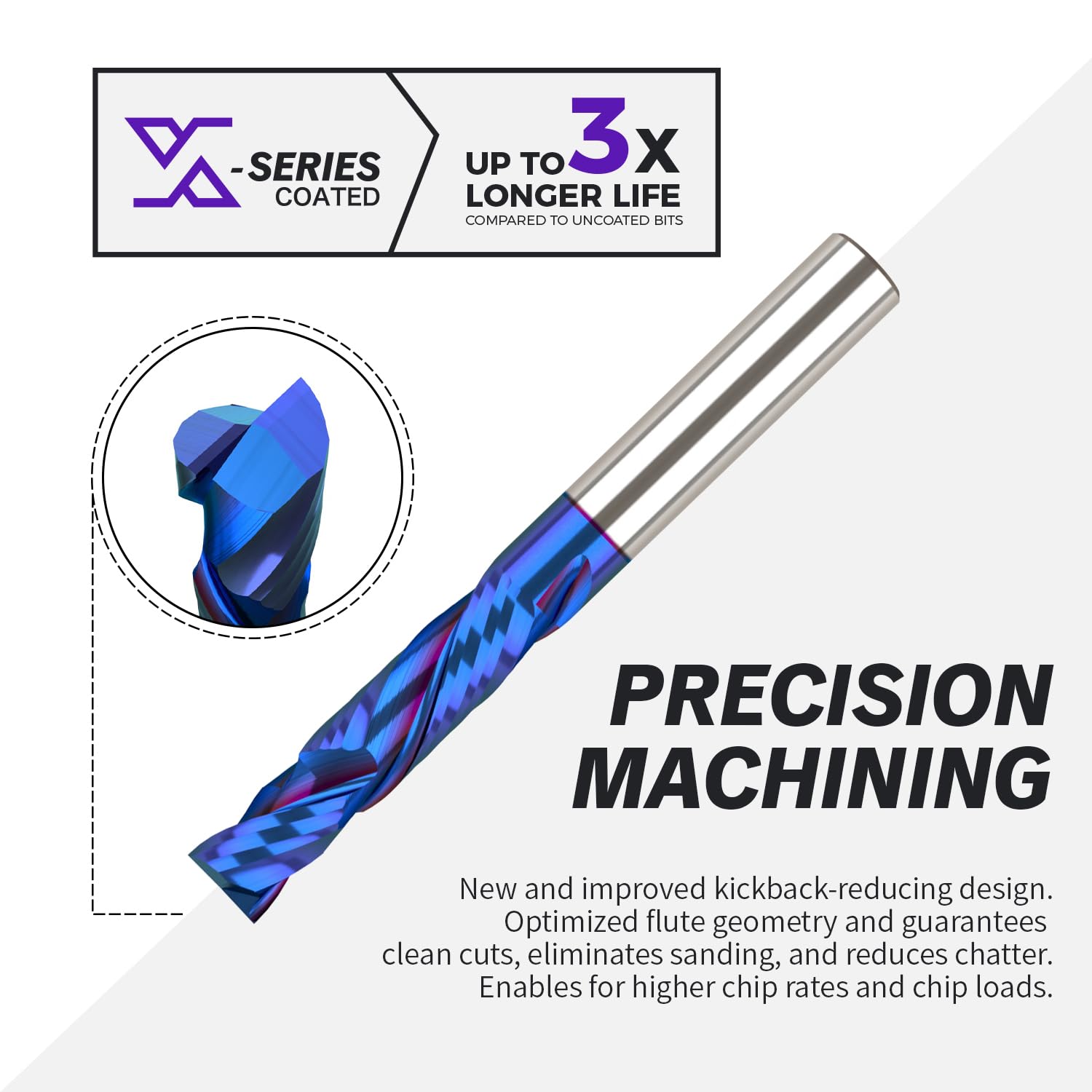 ZahyoX 3/8" Compression CNC Bit, NACO Coated Solid Carbide Spiral Router Bit, 3/8" Cutting Dia, 3/8" Shank, 1-5/8" Cutting Length, 3-1/2" Overall Length, CNC End Mill
