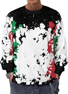 Grunge Blots Italy Flag Men's Crewneck Sweatshirt Long Sleeve Casual Pullover Sweater T-shirt Lightweight Tops