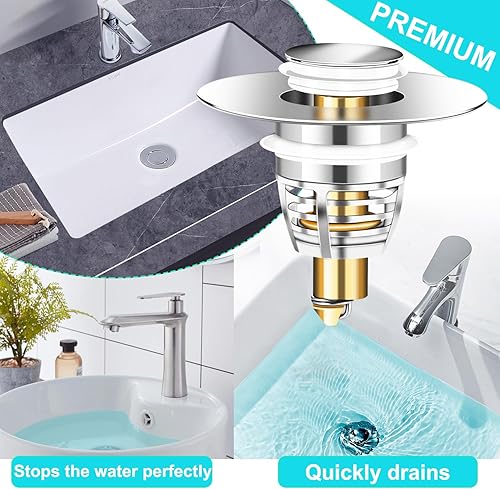 Miniatura 3 de Paquete de 3 tapones universales de metal para fregadero de baño, tapón de drenaje de baño, filtro de drenaje de rebote para lavabo, para 1.06 a