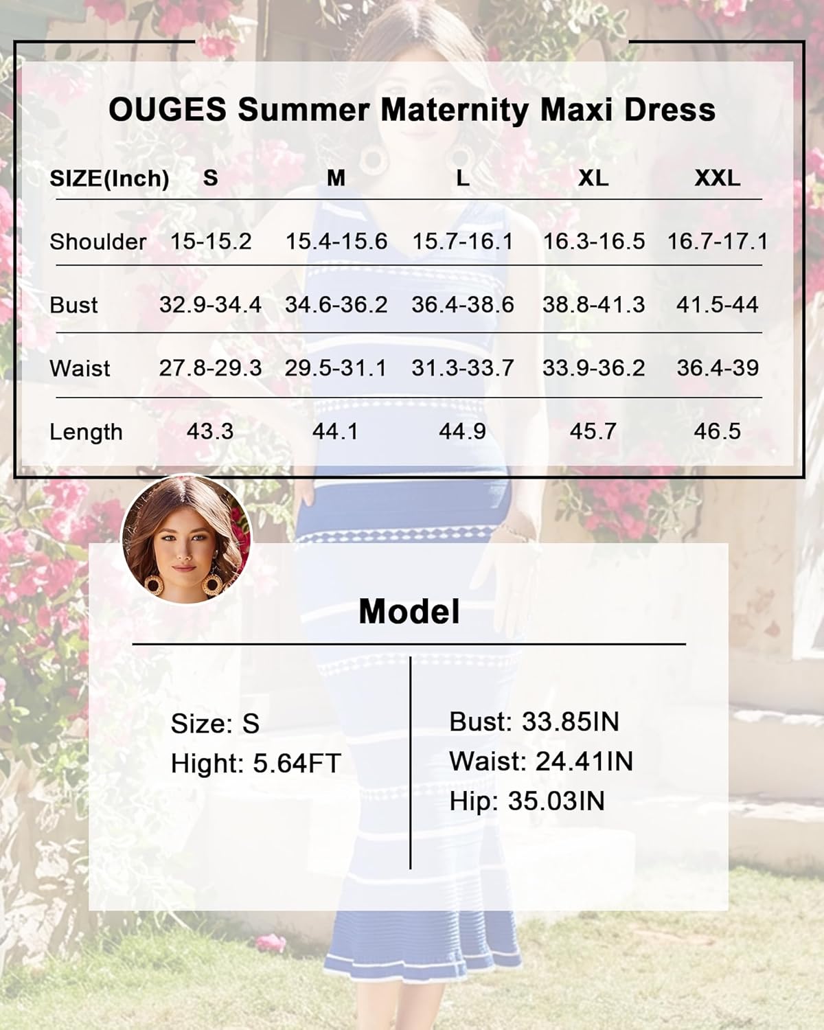 OUGES Women's 2026 Spring Casual V Neck Maternity Dress Sleeveless Striped Stretchy Midi Dress Bodycon Pregnancy Dress - Image 7