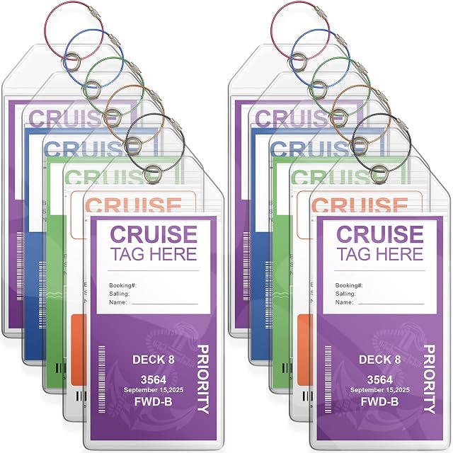 Cruise Luggage Tags, 10 Pack Carnival Cruise Luggage Tags, Cruise Ship Luggage Tags Holder Zip Seal with Steel Loops Plastic Luggage Tags for Cruise Ships Fits All Cruise Lines Cruise Essentials