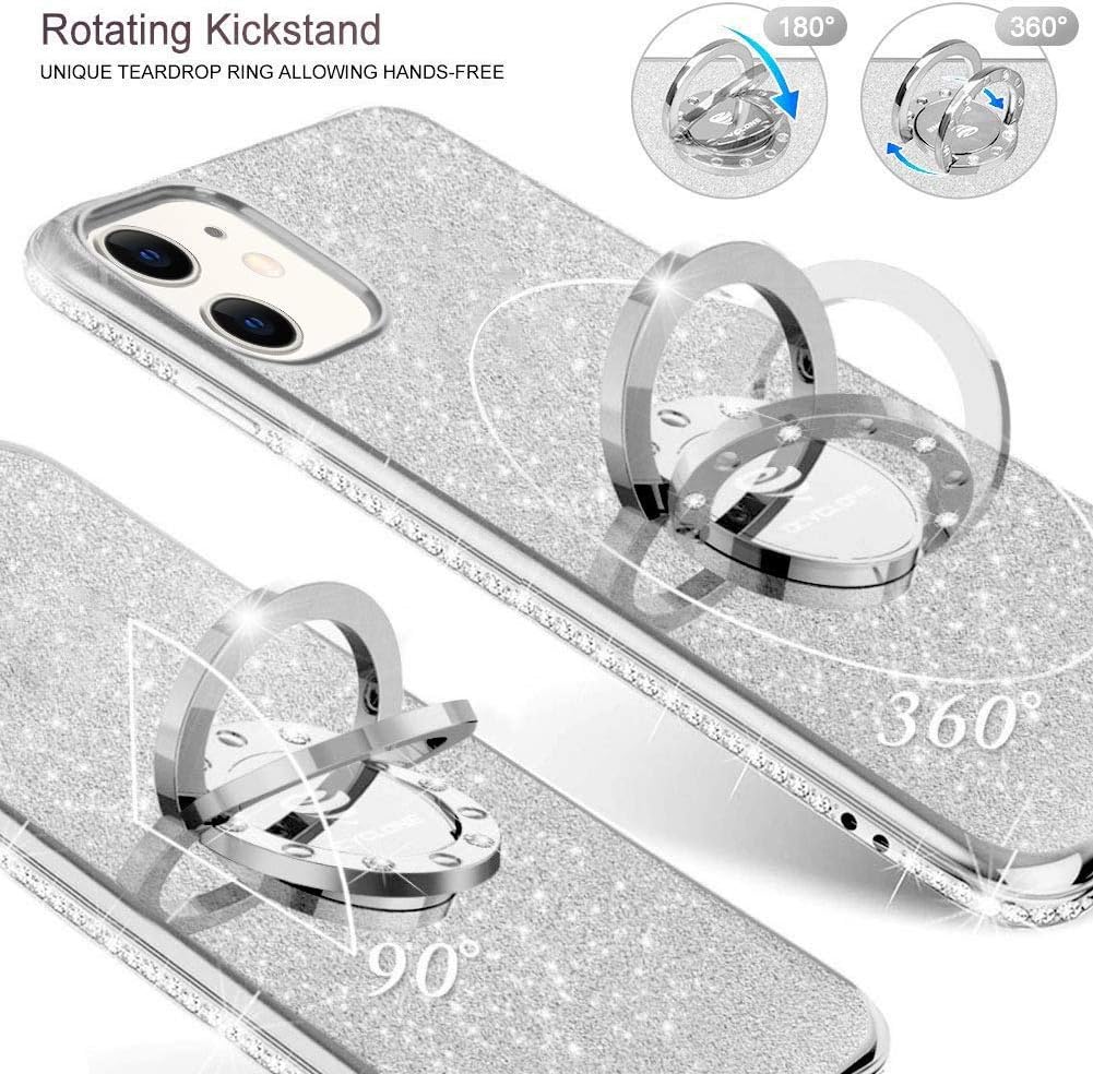OCYCLONE for iPhone 11 Case, Cute Glitter Sparkle Bling Diamond Rhinestone Bumper with Ring Kickstand Women Girls Soft Pink Protective Phone Case for iPhone 11 [6.1 inch] 2019 -Silver