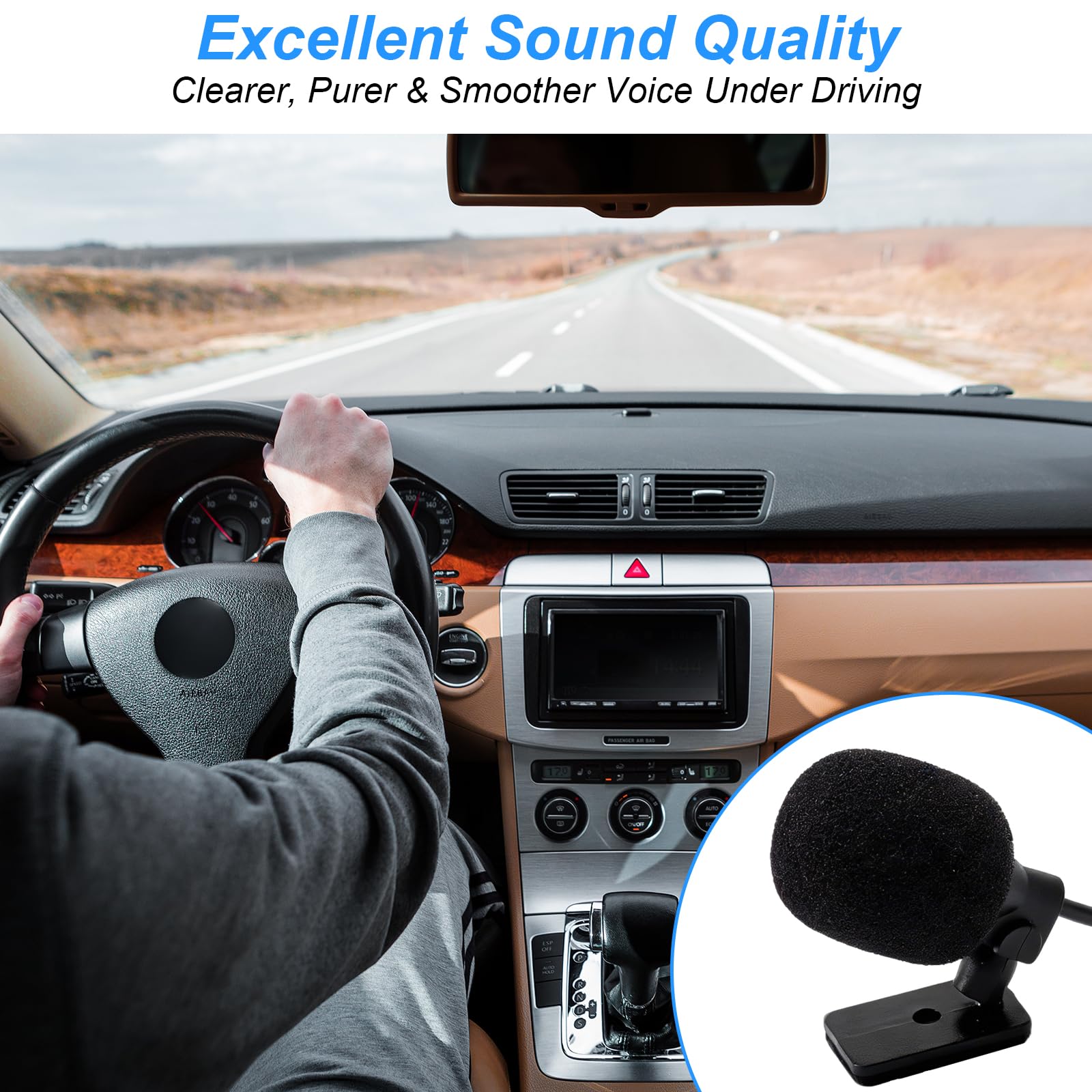 HENGBIRD Microfono per auto con cavo da 3 m, jack da 3,5 mm, microfono esterno per auto Sony JVC Kenwood Jensen Alpine Autoradio Navigation Laptop Stereo Player con morsetto a U e adesivo, plug and - 5