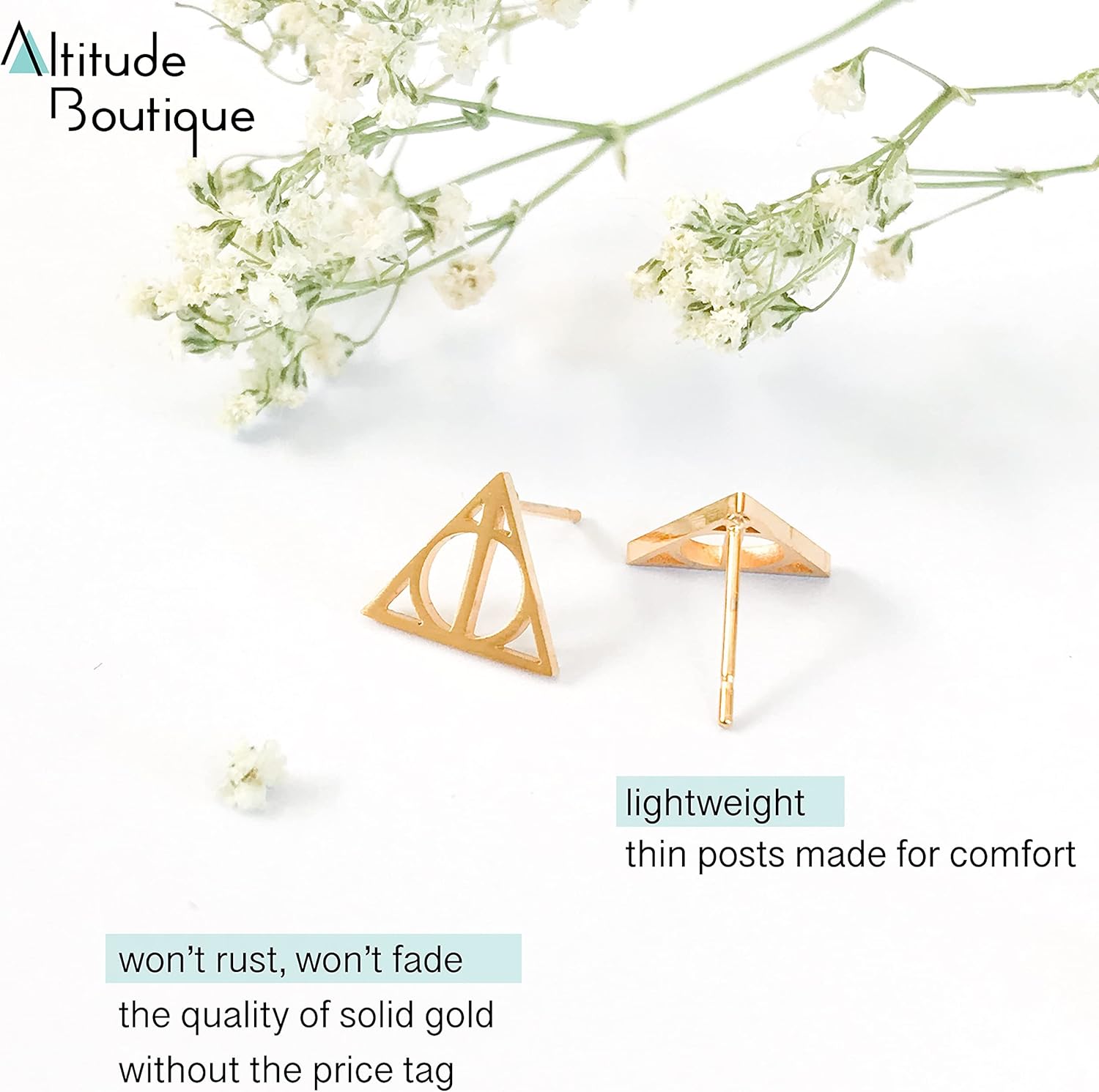 Altitude Boutique Geometric Triangle Stud Pyramid Earrings For Women |18kt Gold Plated Earrings, Hypoallergenic Statement Punk Style Earrings (Gold, Silver, Rose Gold) - Image 3