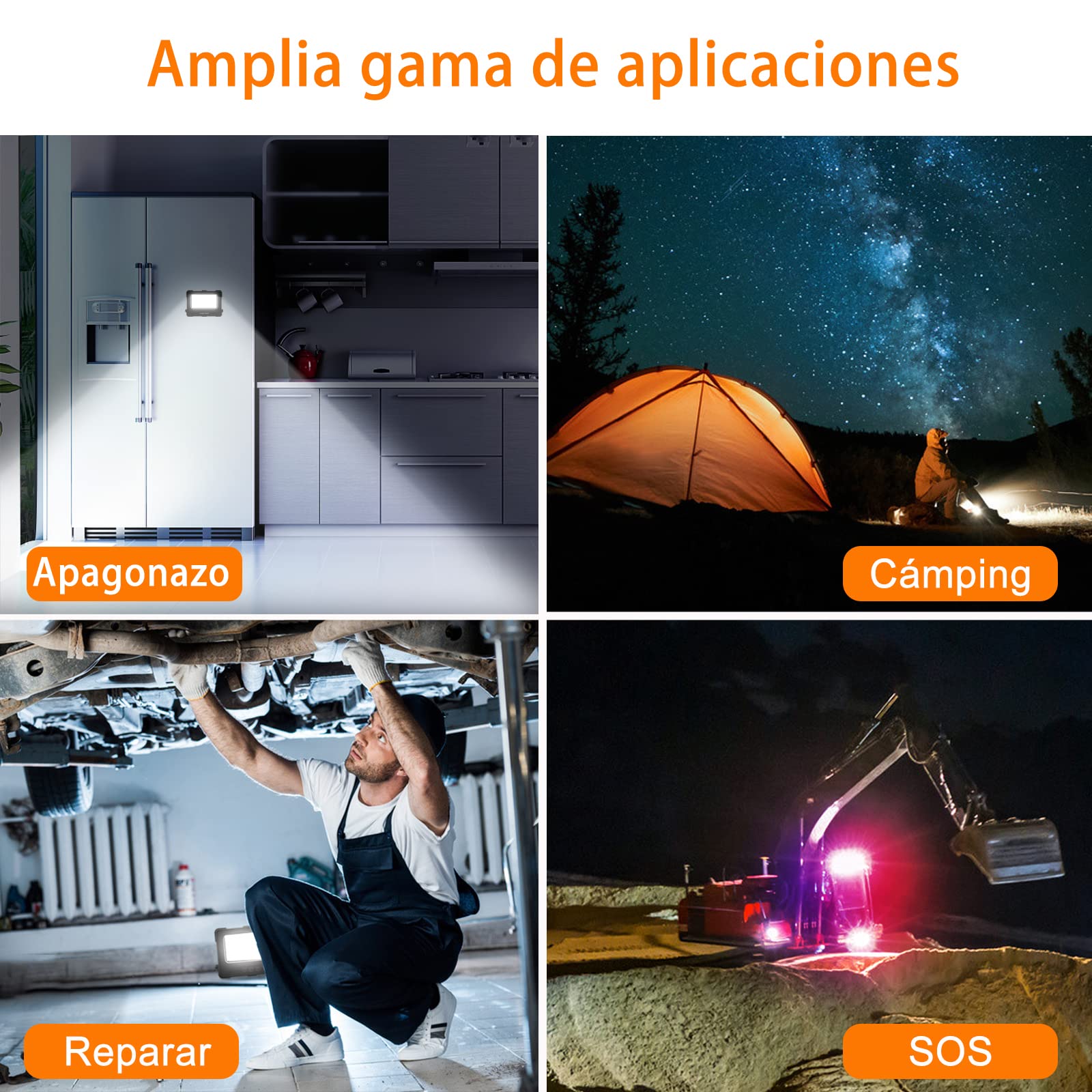 MEIKEE Foco LED Recargable 1000 Lúmenes con Batería 10000mAh, Luz de Trabajo Portátil con 4 Modos/5 Niveles de Brillo, Carga Solar/USB, Soporte Ajustable 180°, Power Bank para Camping/Emergencias