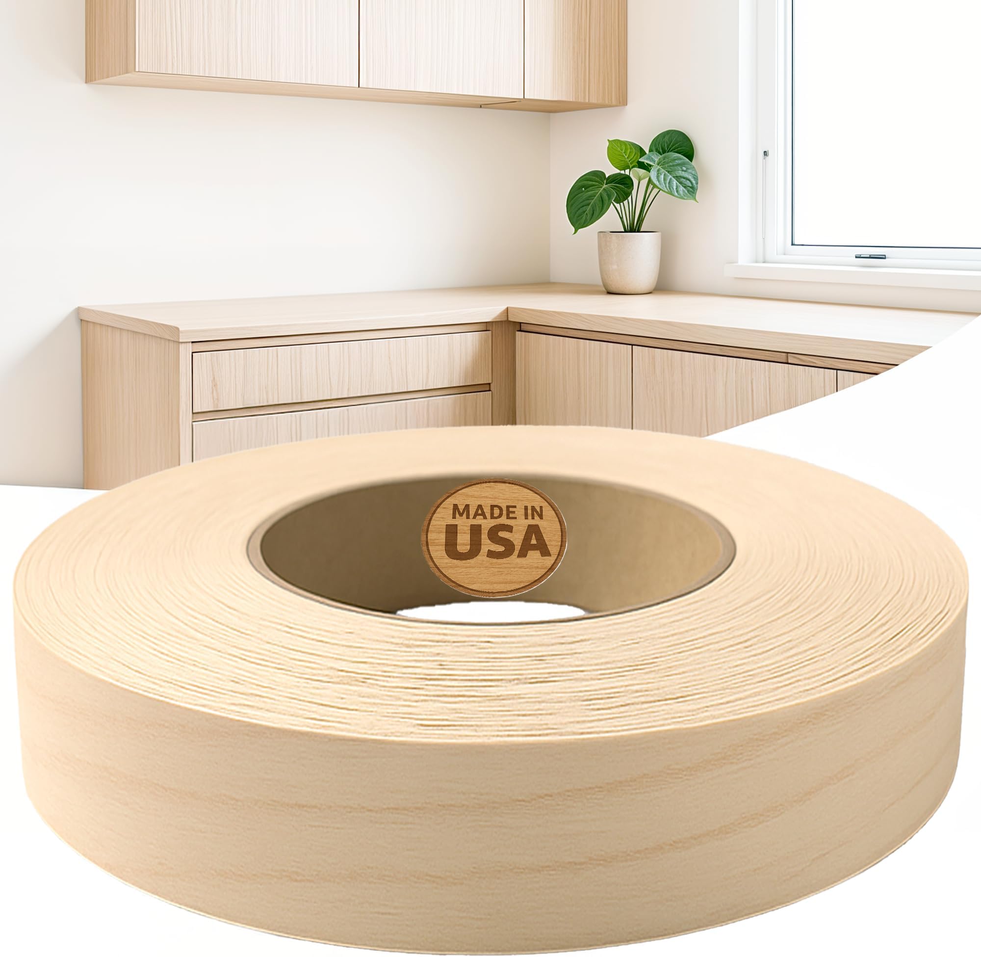 Edge Supply Birch 7/8 in X 50 ft Roll – Pre-Glued Iron On Wood Veneer Tape – Wood Veneer Edge Banding Tape with Hot Melt Adhesive, Smooth Sanded Finish Ideal for Furniture & DIY, Made in USA