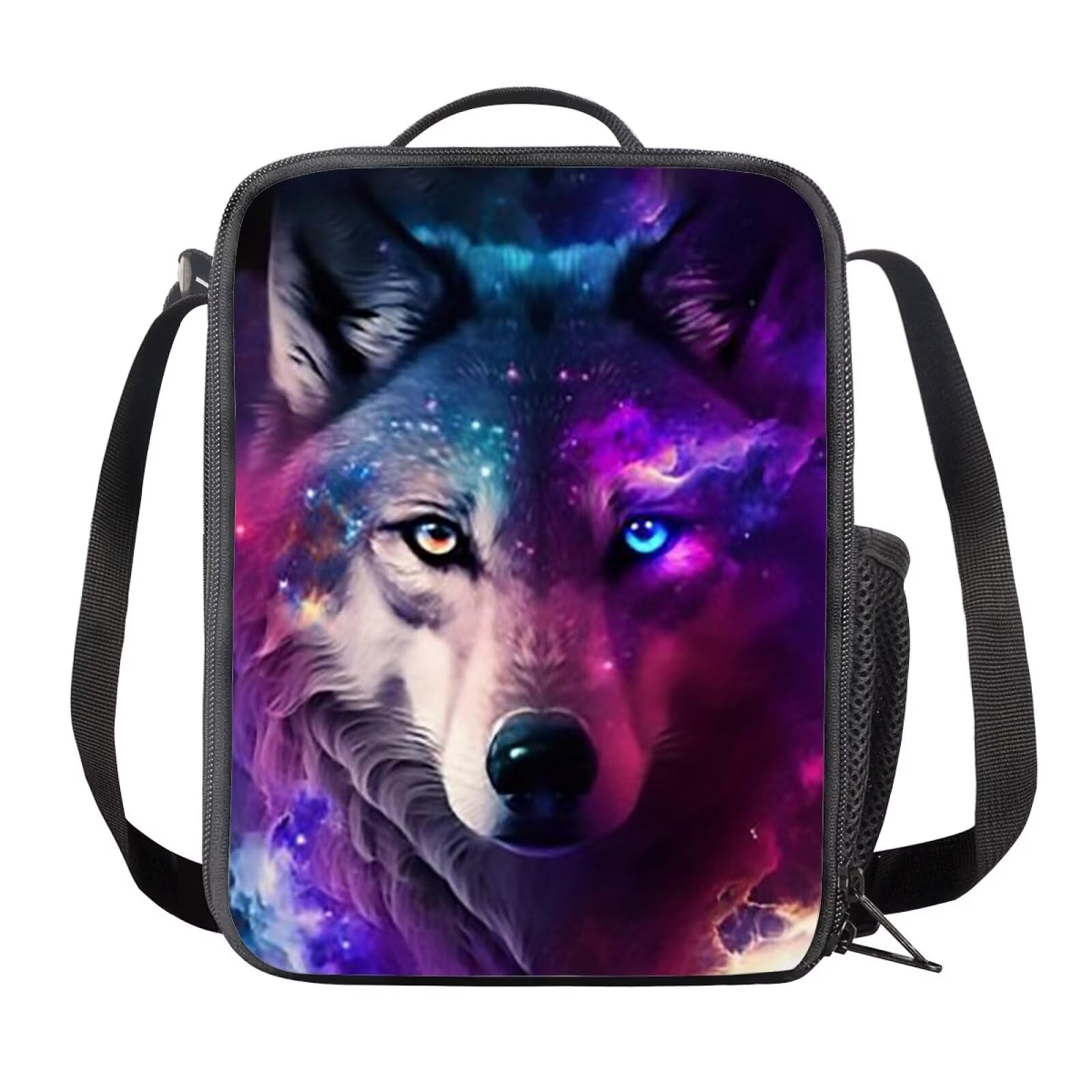 HELLHERO Galaxy Wolf Lunch Bag for Girls Boys 6-8 8-10 10-12 Kids Lunchbags Insulated Lunch Box Crossbody Lunchbox Tote Handbag Snacks Organizer for School Picnic Travel Outdoor Trip Camping