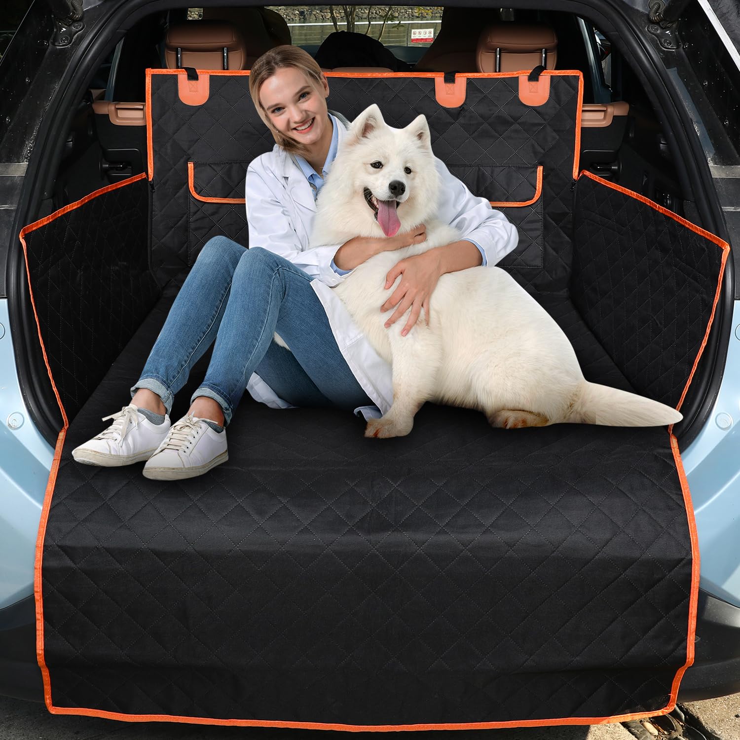 NESTROAD SUV Cargo Liner for Dogs,Waterproof Dog Trunk Cargo Cover for Backseat,Nonslip Dog Seat Cover with Side Flaps Protector,Cargo Liner for SUVs,Sedans,Vans,Black