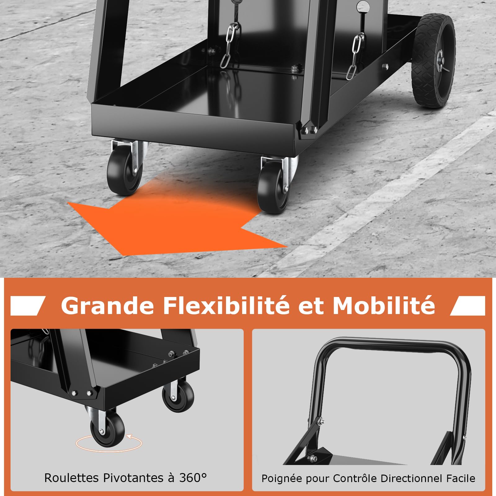GOPLUS Servante d’Atelier à 3 Niveaux avec 2 Chaîne de Sécurité, Roue Pivotante 360°, Chariot de Soudage Robuste avec 2 Crochets Latéraux, Charge de 50 kg, pour Machine de Soudure et Découpeur Plasma