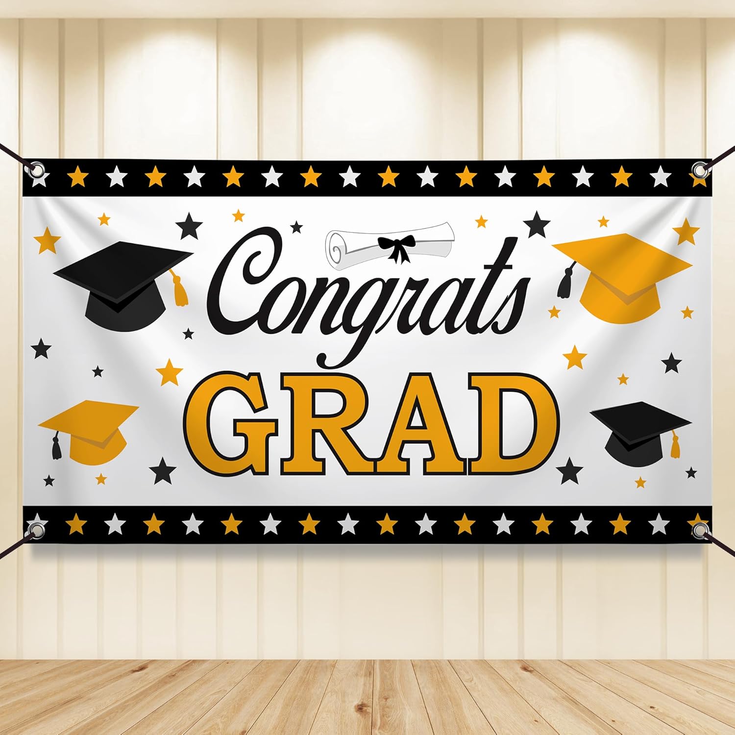 KatchOn, XtraLarge Congrats Grad Banner - 72x44 Inch | White, Black and Gold Graduation Banner | Congratulations Wall Poster | Grad Backdrop For Graduation Decorations 2026