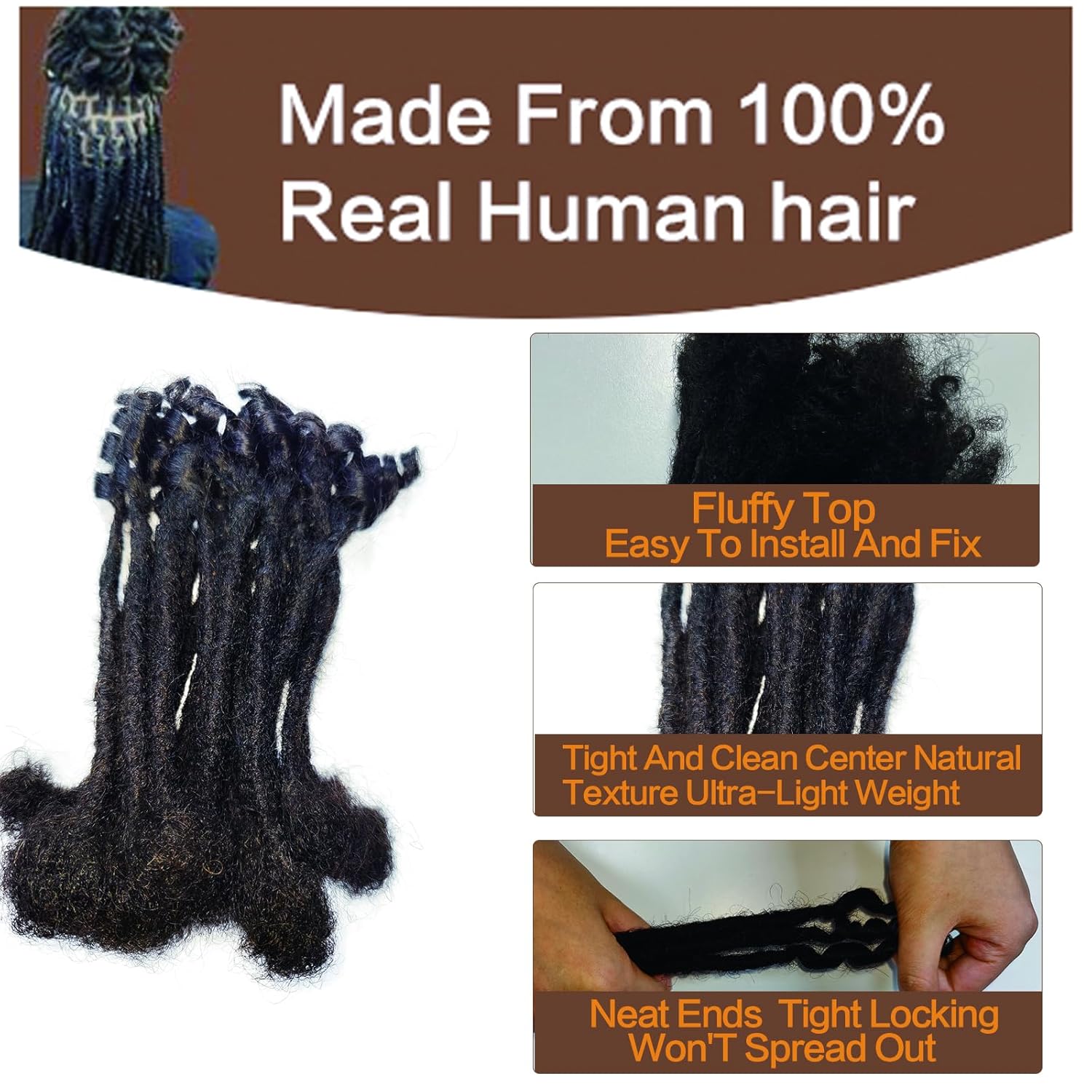 12 Inch Loc Extensions Human Hair 0.4cm Width 10 Strands Locs Extensions Real Human Hair Full Handmade Permanent Dreadlock Locs for Women Men Can Be Dyed (#Natural, 12 inch 0.4cm 10strands)