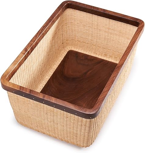 Miniatura 3 de Teng Tian Nantucket cesta de ratán y madera maciza decoraciones para el hogar para sala de estar moderna cesta de almacenamiento cuadrada caja de