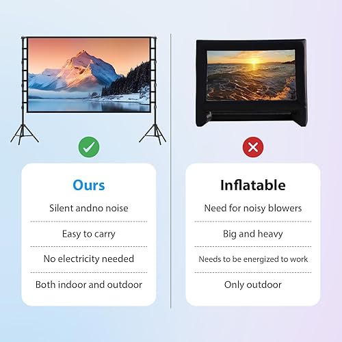 Miniatura 3 de Pantalla de proyector para exteriores con soporte de 150 pulgadas pantalla de proyección portátil VOOPVOR y soporte, pantalla de cine frontal