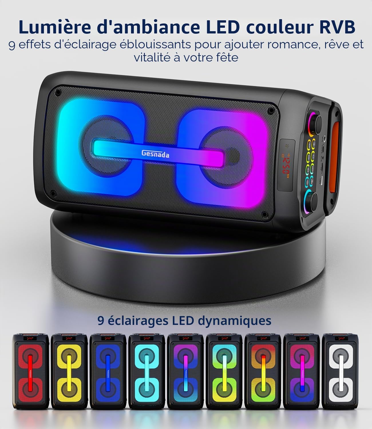 Machine de karaoké pour Adultes avec 2 Microphones,Enceinte Bluetooth Karaoke Professionnel avec Les lumières LED,idéale pour Les fêtes de Famille et Les Cadeaux. Support USB/TF/AUX/MIC/TWS