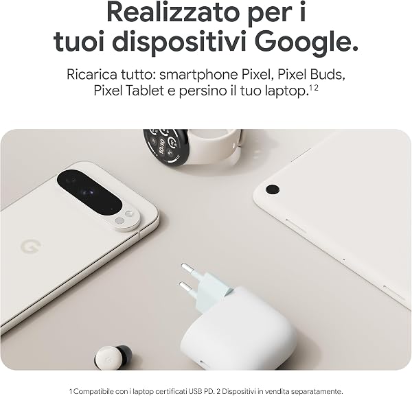Caricatore Google USB-C 45 W - Caricatore per la ricarica rapida di smartphone Pixel - Compatibile con i prodotti Made by Google e altri dispositivi USB-C® - Bianco ghiaccio - 5