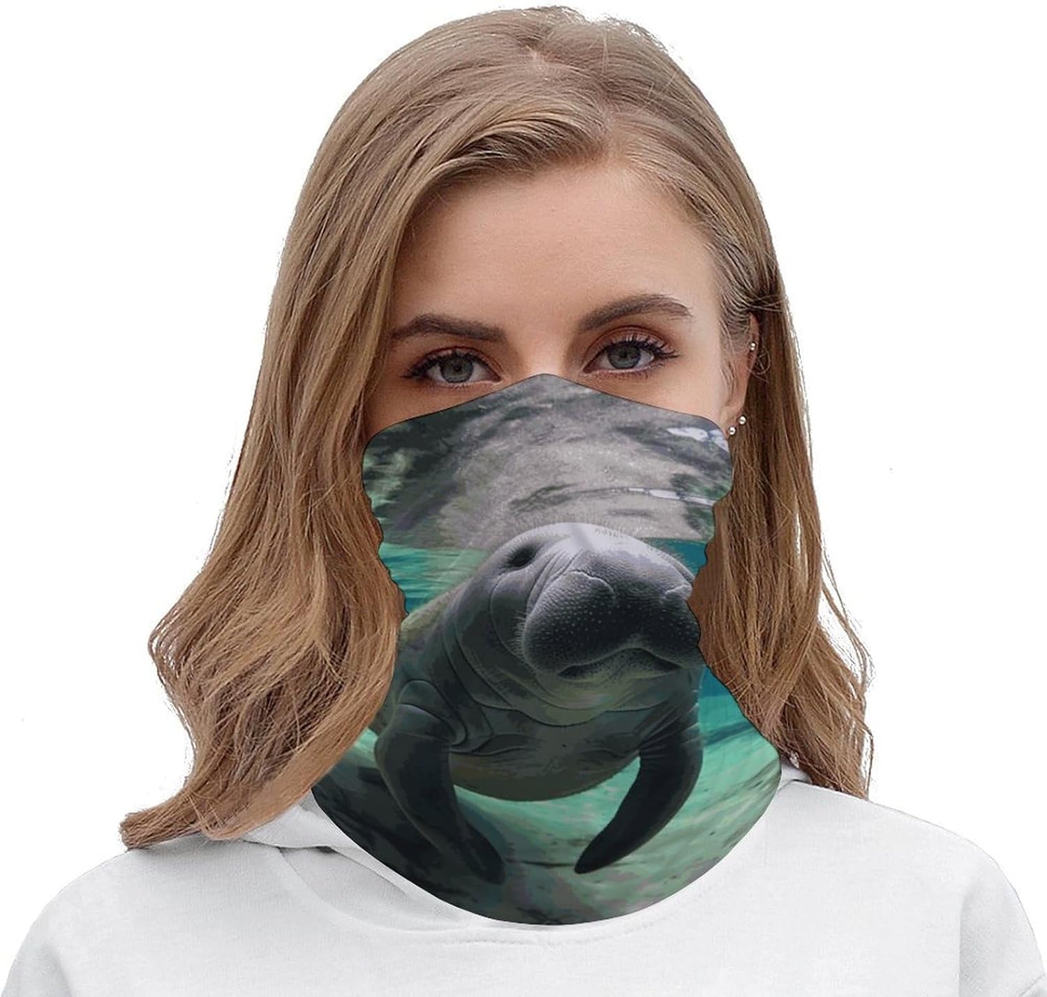 Cute Sea Animal Manatee Neck Gaiter Face Mask Sun Protection Face Scarf Breathable Windproof Headwear Bandana For Men Women