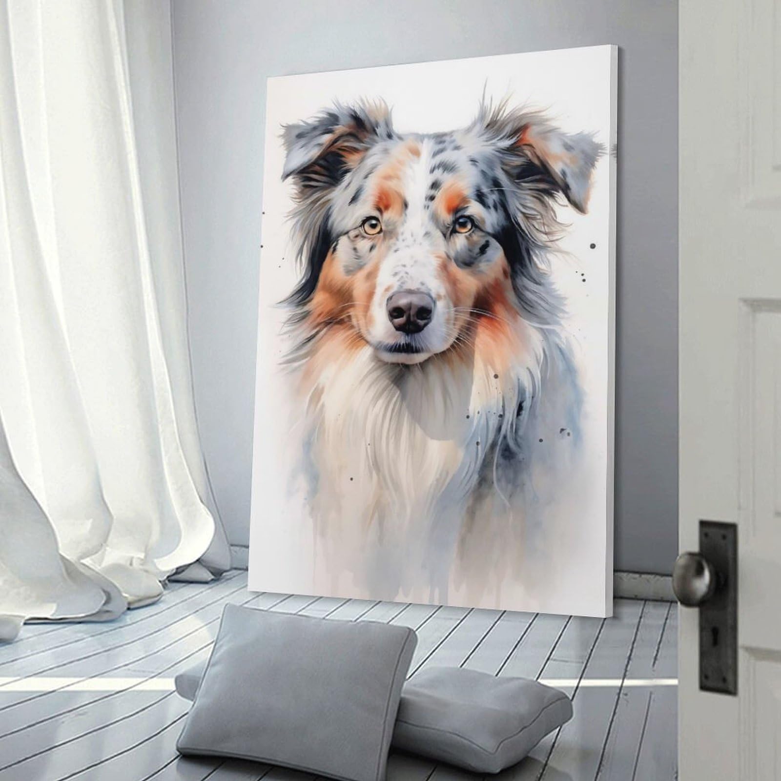 Junmoney Australian Shepherd Dog Canvas Art Print 24x36inch(60x90cm), for New Homes, Bedrooms Or Workspaces, Gift Idea for Housewarming And Birthdays