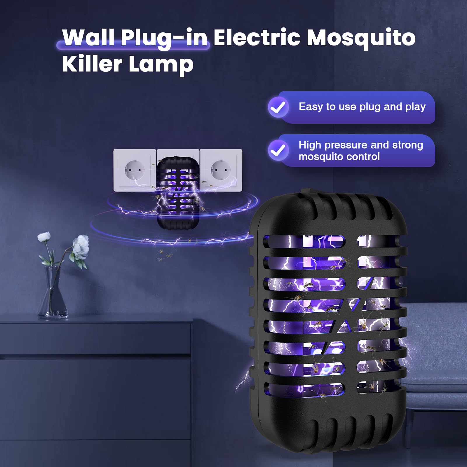 Lampada Antizanzare Elettrica, Antizanzare da Presa, Confezione da 2 Dissuasori Elettrici per Insetti con Luce UV – Lampada Antizanzare per Zanzare, Mosche e Falene