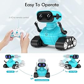 ALLCELE Robot Toys, Rechargeable RC Robots for Kids Boys, Remote Control Toy with Music and LED Eyes, Gift for Children Age 3 Years and Up - Blue