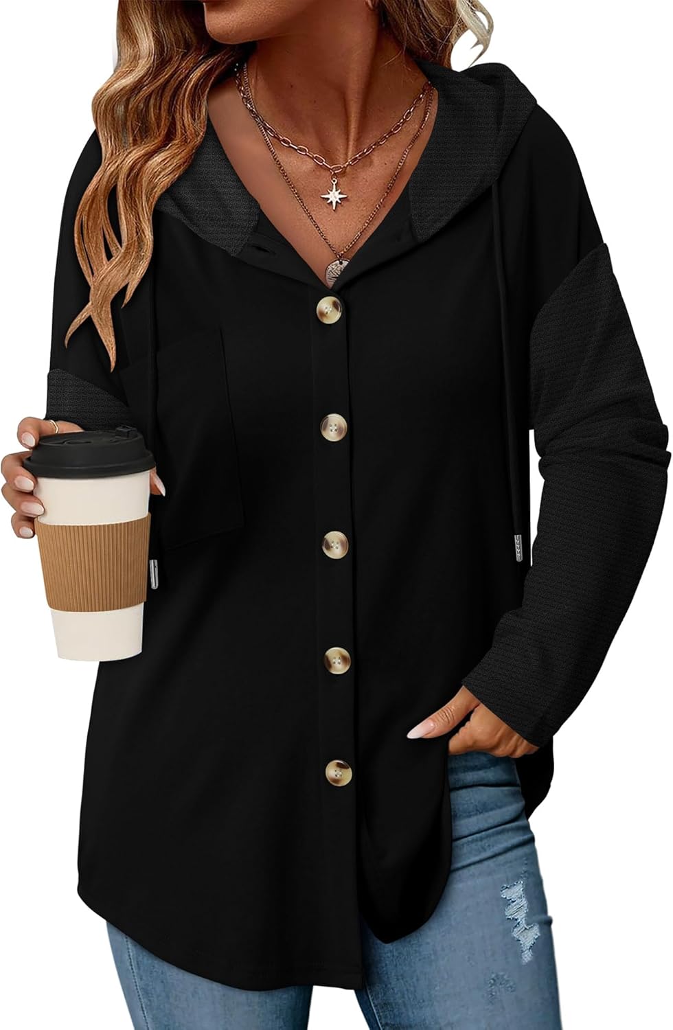 Angerella Hoodies for Women Oversized Sweatshirt Loose Fit Casual Long Sleeve Drawstring Button Hooded Fall Tops