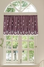 Short Window Curtain for Kitchen, Living Room, Cafe, Restaurant & Home Decor | Elegant Half Window Valance | Length - 24 Inch, Width - 42 Inch (Wine Flowerpot, Small)