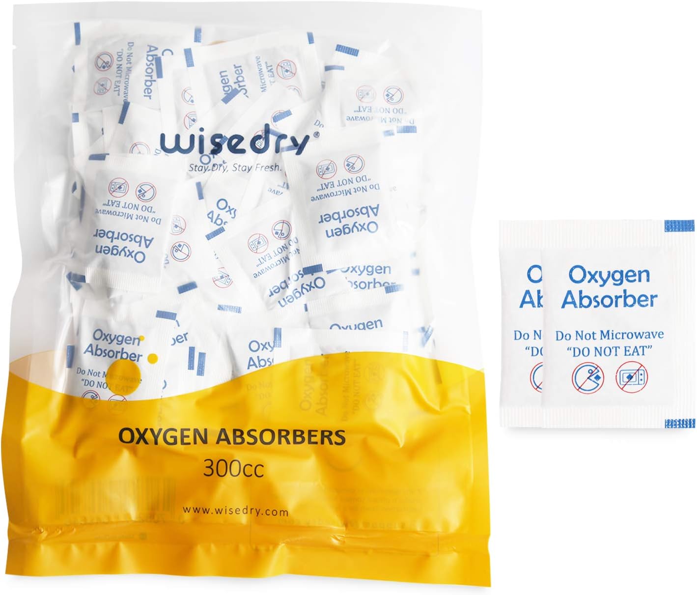 wisedry 300CC [100 Packets, 10 packs of 10 each] Food Grade Oxygen Absorbers for Long Term Food Storage, Keep Food Fresh O2 Absorbers Packets for Wheat Oats Flour and Freeze Dried Foods