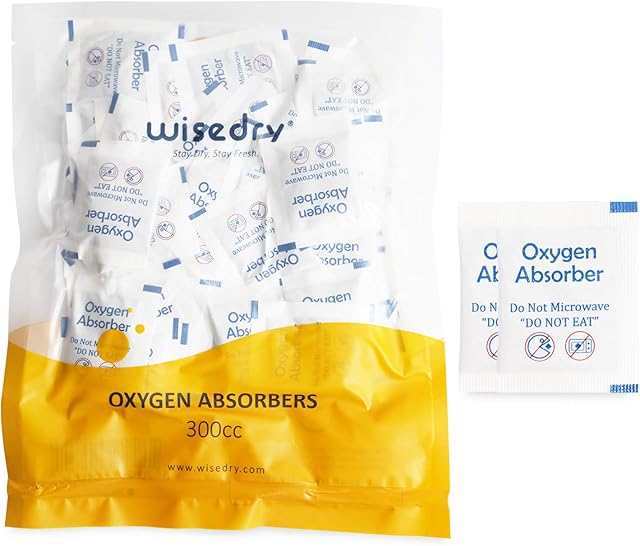 wisedry 300CC [100 Packs] Food Grade Oxygen Absorbers for Long Term Food Storage, Keep Food Fresh Anti Oxygen Absorbing Packets for Wheat Oats Flour and ze Dried Foods