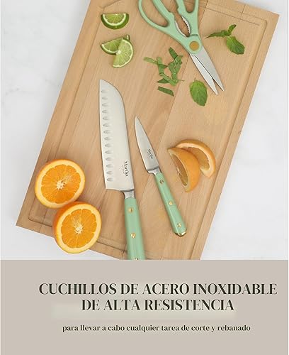 Miniatura 4 de Martha Stewart Lockton - Juego de 16 cuchillos de cocina de acero inoxidable de alto carbono con mango forjado remachado ABS Tripe bloque de madera