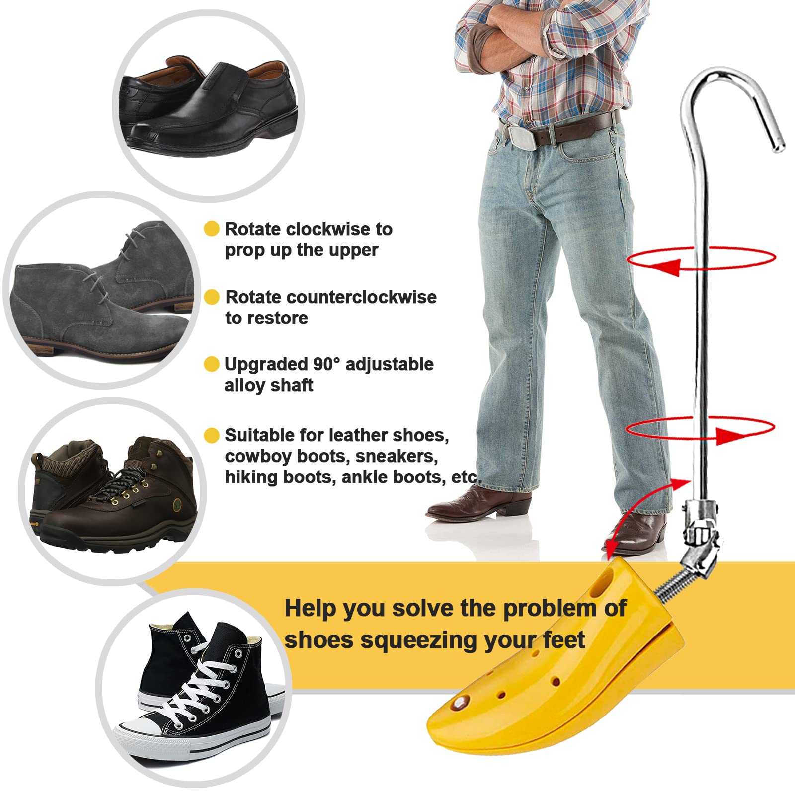 Barelle per stivali da cowboy, barella da uomo per piedi larghi, espansore per scarpe regolabile con protezioni per le pieghe