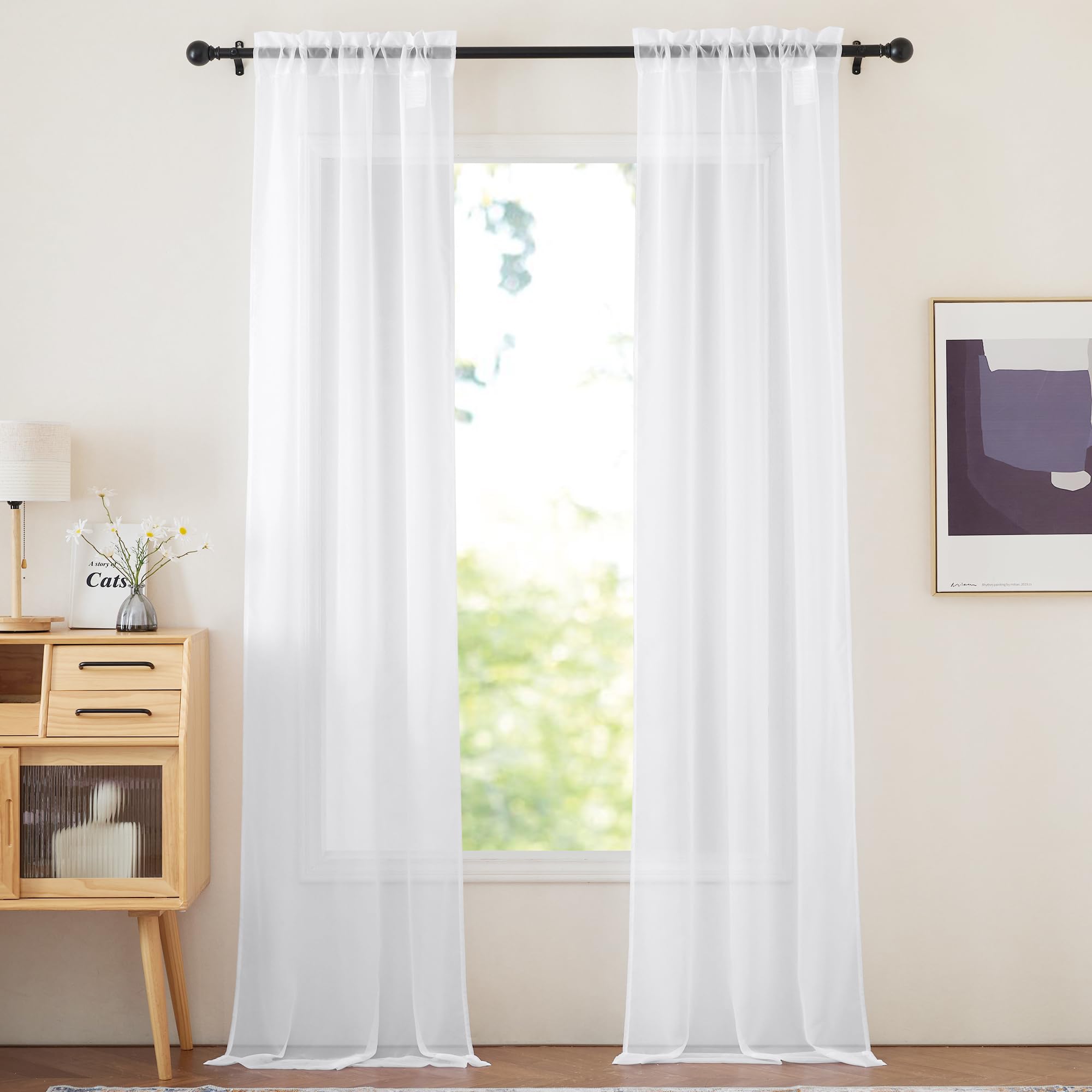 NICETOWN Elegant White Sheer Curtains for Bedroom, W30xL108, 2 Panels