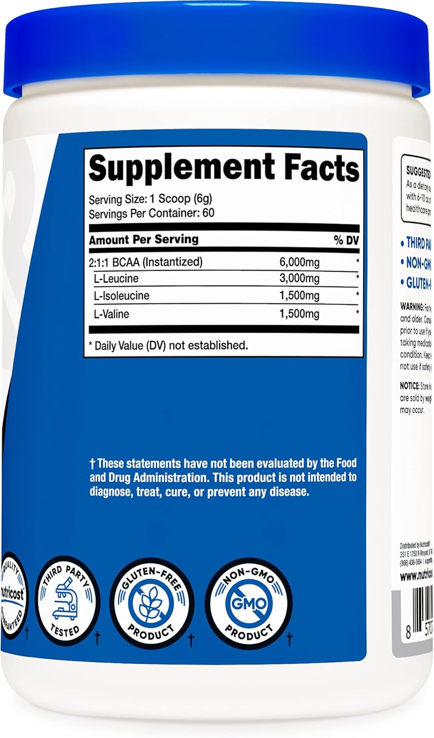 Nutricost BCAA Powder 2:1:1 60 Servings - Branched Chain Amino Acids : Health & Household