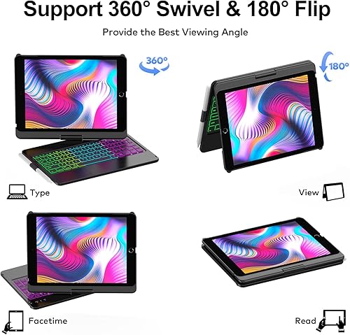 Miniatura 6 de Funda para teclado para iPad 10.2, 9 generación, 8 y 7 generación, teclado táctil, funda protectora giratoria de 360 con soporte para lápiz Apple,