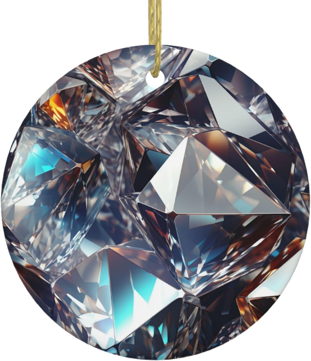 Christmas Ornaments Ceramic Round Christmas Hanging Ornament Double-Sided Diamond Print Christmas Tree Pendants for Fireplace Party Holiday Wedding Xmas Decoration Gift