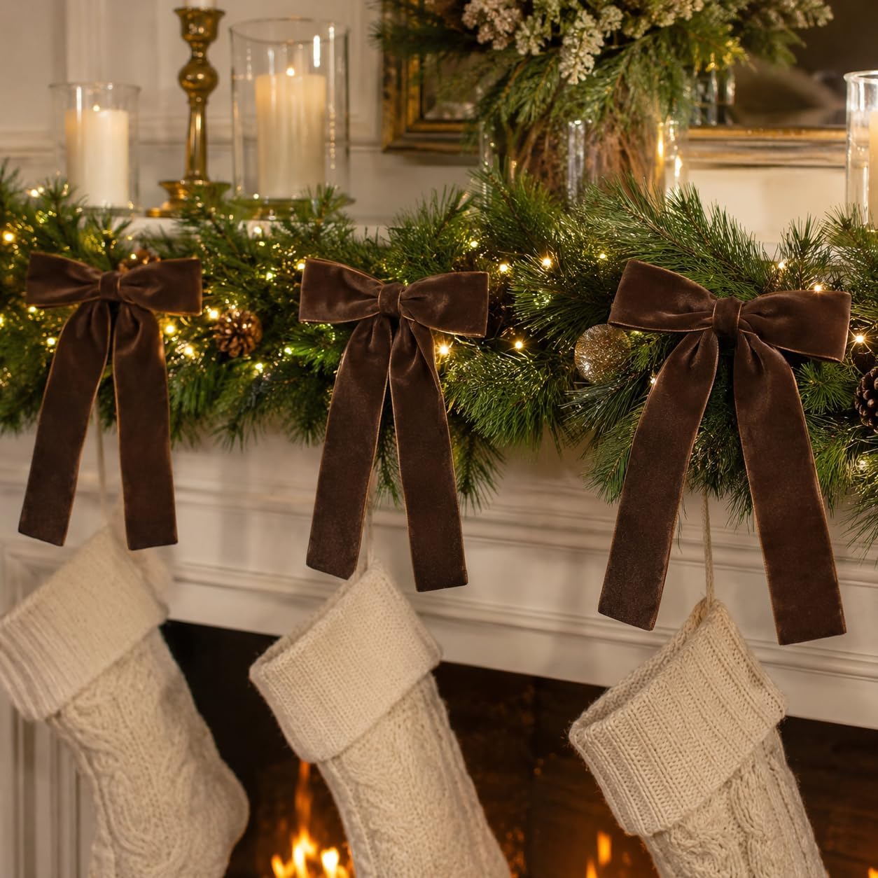 12 Brown Velvet Christmas Bows, Tree Ornaments for Wreaths and Garlands