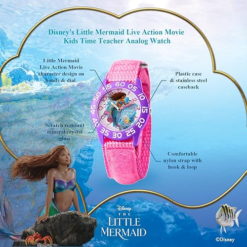 Miniatura 2 de DISNEY The Little Mermaid Live Action - Reloj analógico de cuarzo para niños, Rosado, Moderno